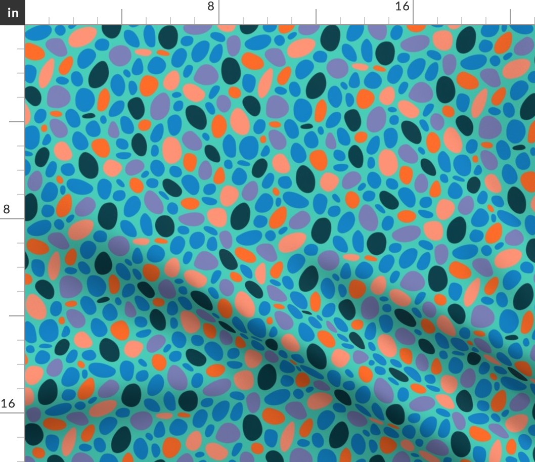 PEBBLY BOTTOM Abstract Pebbles Minimalist Undersea Ocean Sea Texture Coordinate in Orange Blush Teal Blue Purple on Turquoise - SMALL Scale - UnBlink Studio by Jackie Tahara