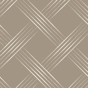 thin lined lattice _ creamy white_ khaki brown _ trellis geometic weave
