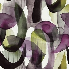 Purple and Green Abstract Brush Strokes in Watercolor