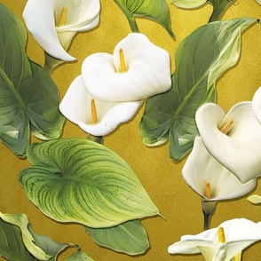 Calla Lilies on Gold, Large Scale Wallpaper