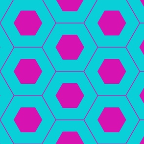 Vivid Hexagons Kaleidoscope (Neon Blue, Pink)
