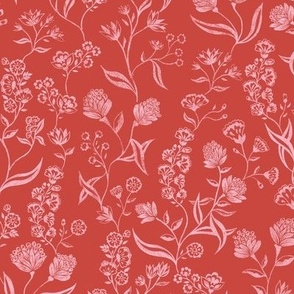 Ingrid Vintage Inspired  floral Copper red pink medium