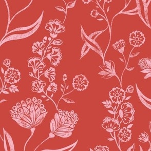Ingrid Vintage Inspired  floral  Copper  red pink LARGE