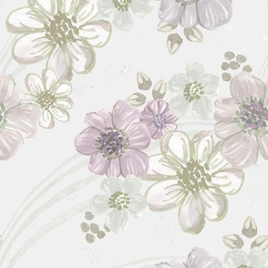 Watercolor White Florals - soft lilac and taupe - girls