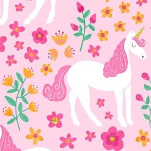 Cute Whimsical Pink Unicorn Floral Garden Kids Nursery