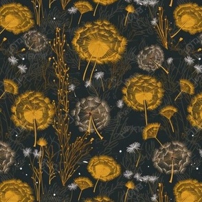 Field of Dandelion and Seeds