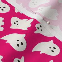 Medium Scale // Cute Halloween Ghosts on Bright Cerise Pink 