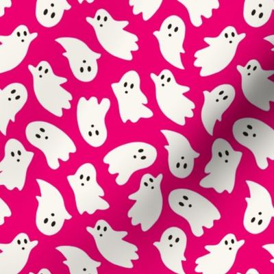 Medium Scale // Cute Halloween Ghosts on Bright Cerise Pink 