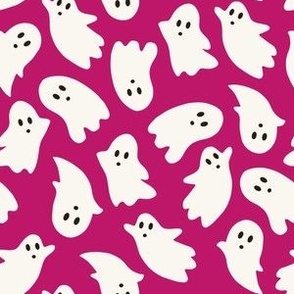 Medium Scale // Cute Halloween Ghosts on Bright Raspberry Pink