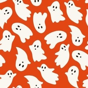 Medium Scale // Cute Halloween Ghosts on Orange-Red