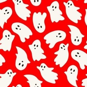 Medium Scale // Cute Halloween Ghosts on Bright Red