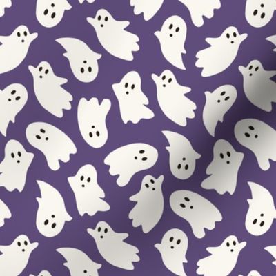 Medium Scale // Cute Halloween Ghosts on Bright Eggplant Purple