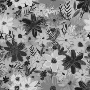 Daisy Flowers Abstract by kedoki light grey and white and black
