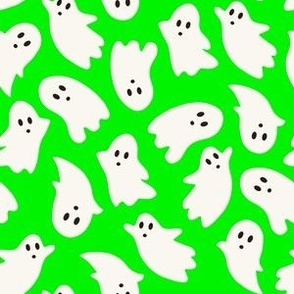 Medium Scale // Cute Halloween Ghosts on Bright Green