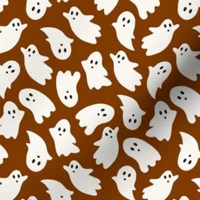 Medium Scale // Cute Halloween Ghosts on Russet Brown