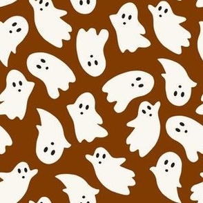 Medium Scale // Cute Halloween Ghosts on Russet Brown