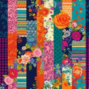 Colorful Floral and Stripe Patchwork
