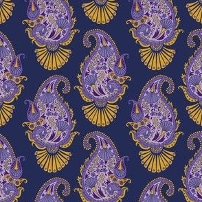 Paisley - Bohemian Hippie Teardrop Swirling Gold on Purple