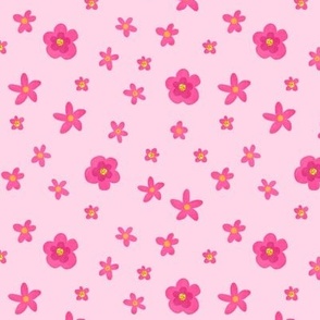 Small Ditsy Floral Rose Pink Flowers Pink Background