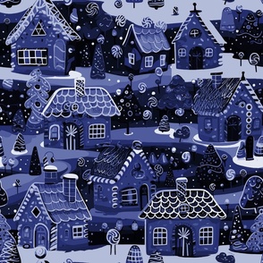 Gingerbread Houses at night by kedoki in dark blue toile