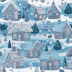 Gingerbread Houses by kedoki in blue gray and white
