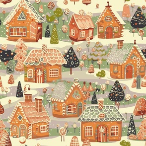 Gingerbread Houses by kedoki in gingerbread brown and green and gray and white