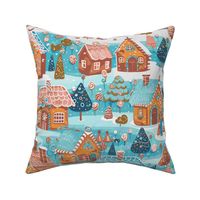 Gingerbread Houses by kedoki in gingerbread brown and aqua blue and white