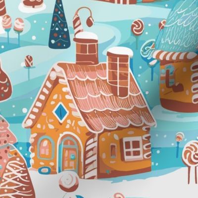 Gingerbread Houses by kedoki in gingerbread brown and aqua blue and white