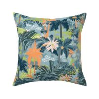 Abstract Palm Tree Jungle by kedoki in Sage and Lime Green and Orange