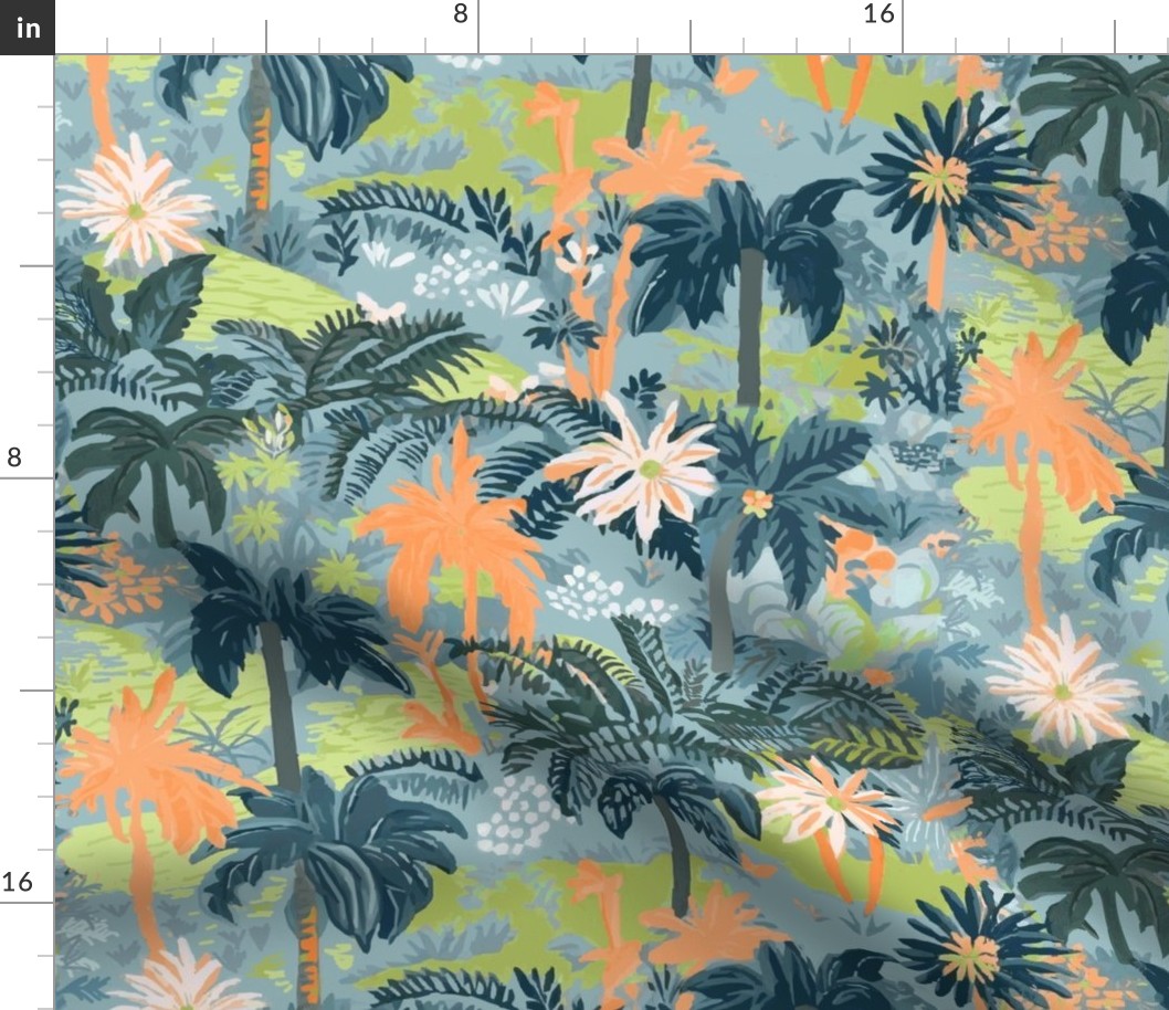 Abstract Palm Tree Jungle by kedoki in Sage and Lime Green and Orange