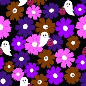 Medium Scale // Bright Violet, Purple, Fuchsia and Russet Halloween Ghost Candy Trick or Treat on Midnight Black