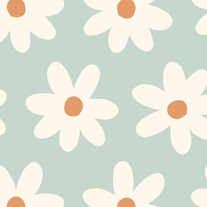 Sweet field of daisies - teal orange cream Large