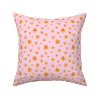 Small Ditsy Floral Marigold Orange Flowers Pink Background