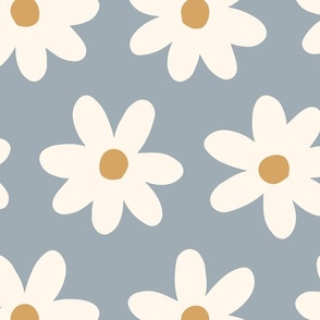 Sweet field of daisies - blue white orange Large