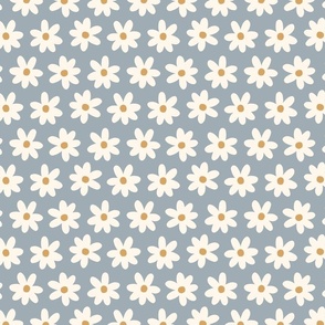 Sweet field of daisies - blue white orange Medium