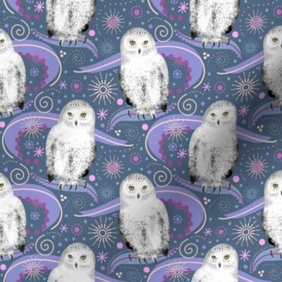 Snowy Owls Razzle Dazzle, Grey Blue