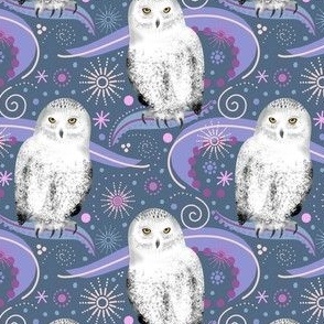 Snowy Owls Razzle Dazzle, Grey Blue