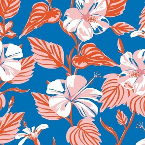 Tropical Island Floral - blue white red pink
