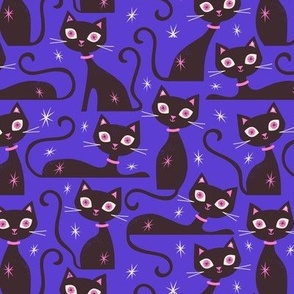Halloween Cats Blue Purple Small Scale