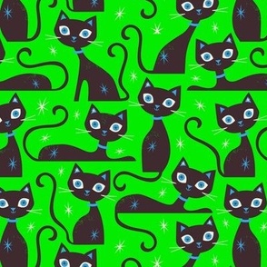Halloween Cats Bright Green Small Scale