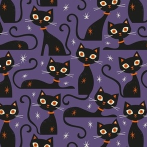 Halloween Cats Dark Purple Small Scale