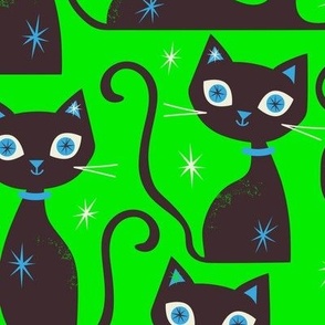Halloween Cats Bright Green Large Scale