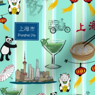 Shanghai City Love stripe mint 