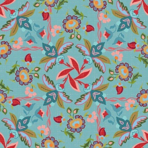 persian rotating floral multicolor on verdigris