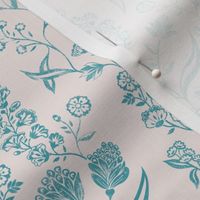 Ingrid Vintage Inspired  floral  Dove & turquoise medium