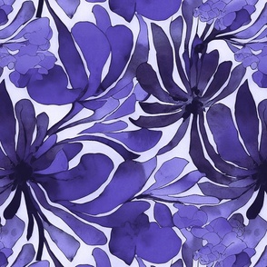 Abstract Watercolor Flower Pattern In Plum Blue Purple Smaller Scale