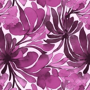 Abstract Watercolor Flower Pattern In Purple Pink Smaller Scale