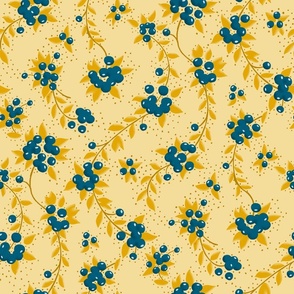 blueberries and goldenrod leaves on yellow background | medium