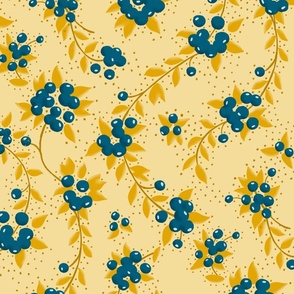 blueberries and goldenrod leaves on yellow background | large