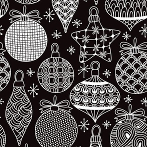 Doodle Christmas baubles white and black WB23